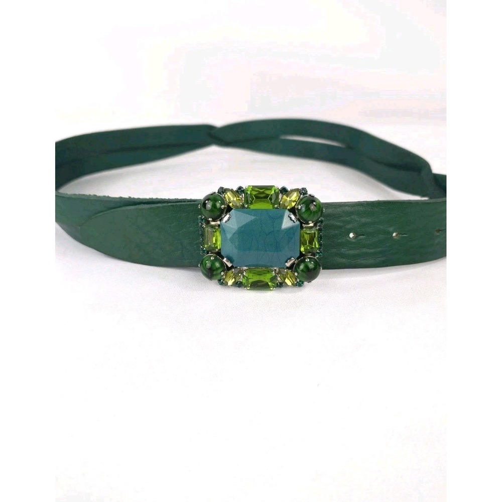 Claudio Orciani Size 80 Green Genuine Leather Crystal / Gems Belt Made In Italy